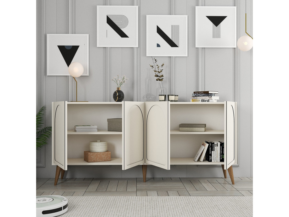 Aparador de madeira "Lyon" - 180 x 35 x 81 cm - Creme, nogueira