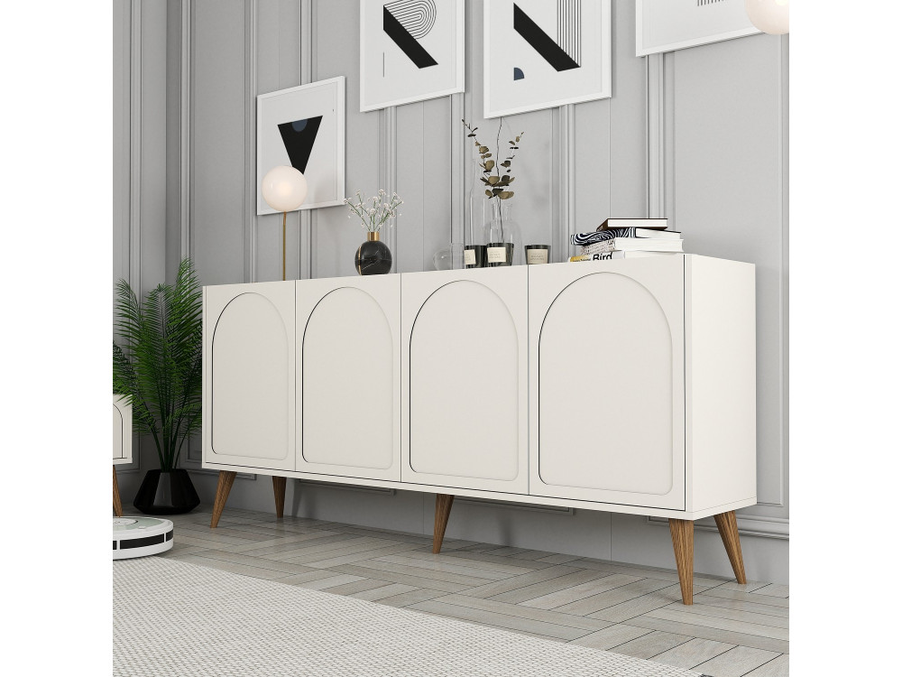 Aparador de madeira "Lyon" - 180 x 35 x 81 cm - Creme, nogueira