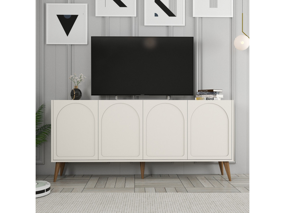 Aparador de madeira "Lyon" - 180 x 35 x 81 cm - Creme, nogueira
