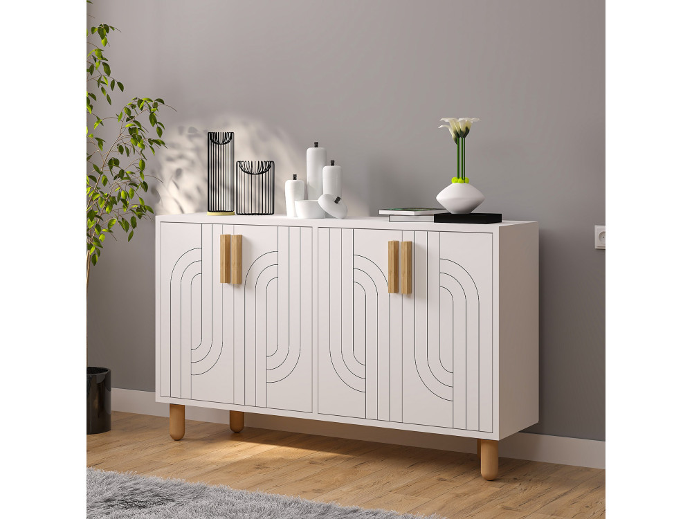 Aparador de madeira "Rodney" - 120 x 29 x 73 cm - Branco