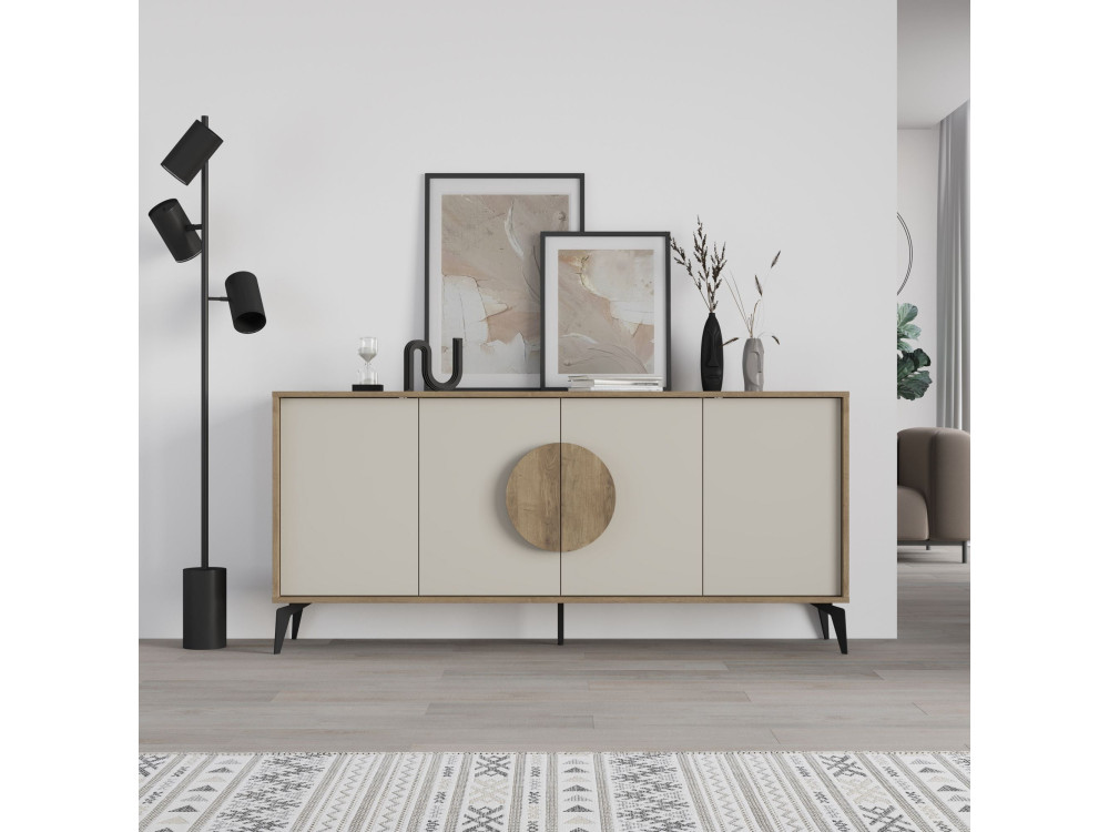 Aparador de madeira "Gora Wide" - 180 x 36 x 82 cm - Creme