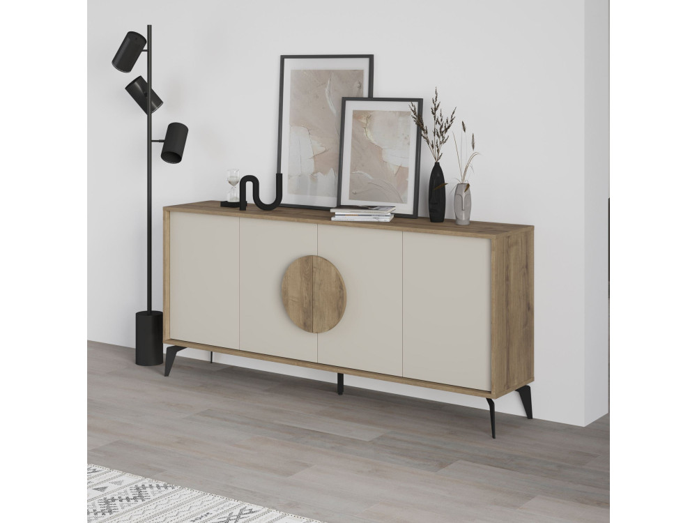 Aparador de madeira "Gora Wide" - 180 x 36 x 82 cm - Creme