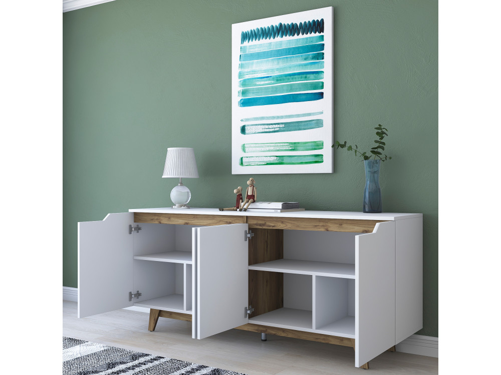 Aparador de madeira "Gondol" - 180 x 45 x 79 cm - Branco
