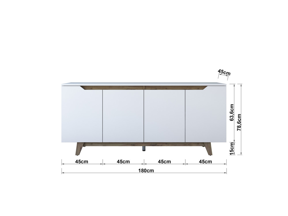 Aparador de madeira "Gondol" - 180 x 45 x 79 cm - Branco