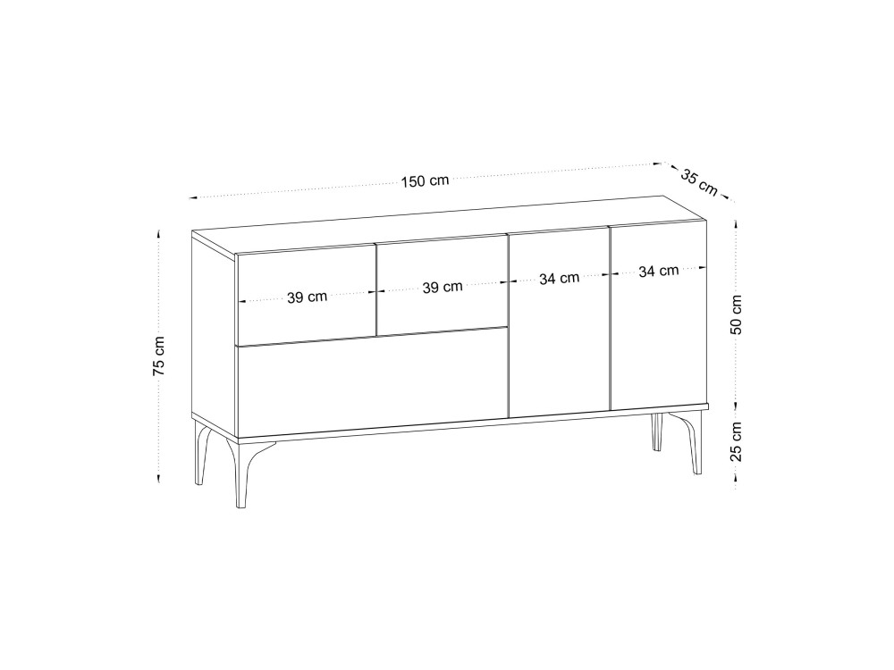 Aparador de madeira "Ginny" - 150 x 35 x 75 cm - Branco