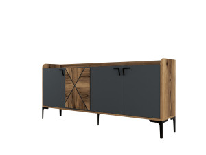 Aparador "Venedik" em madeira - 180 x 35 x 78 cm - Cinzento antracite