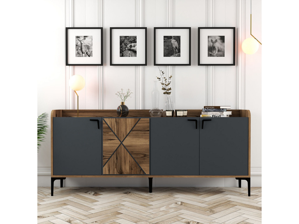 Aparador "Venedik" em madeira - 180 x 35 x 78 cm - Cinzento antracite