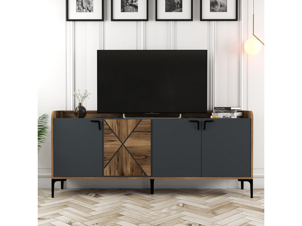 Aparador "Venedik" em madeira - 180 x 35 x 78 cm - Cinzento antracite