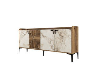 Aparador "Venedik" em madeira - 180 x 35 x 78 cm - Branco marmoreado
