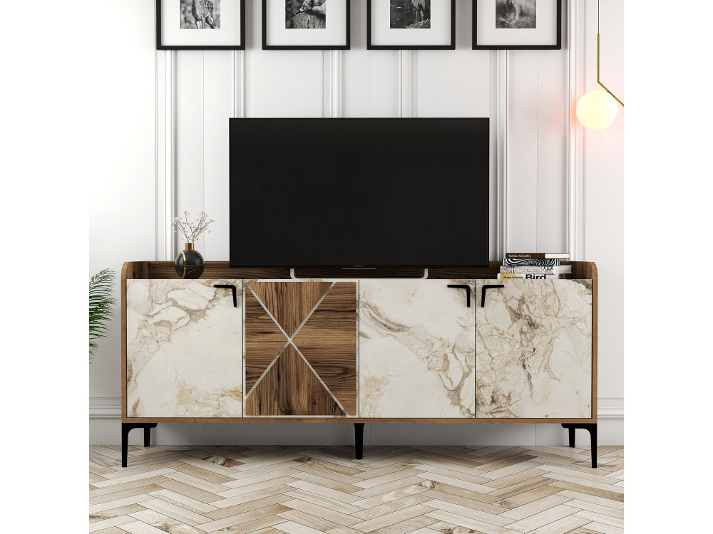 Aparador "Venedik" em madeira - 180 x 35 x 78 cm - Branco marmoreado