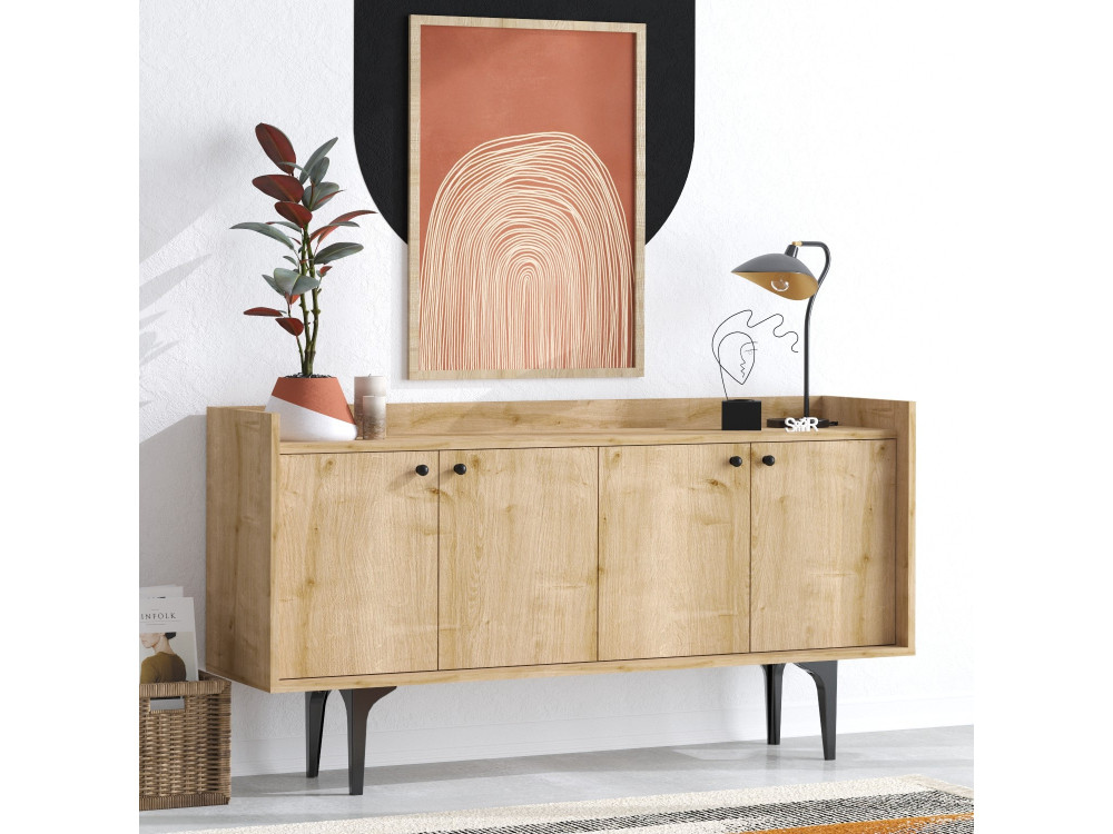 Aparador de madeira "Navi" - 150 x 40 x 80 cm - Bege
