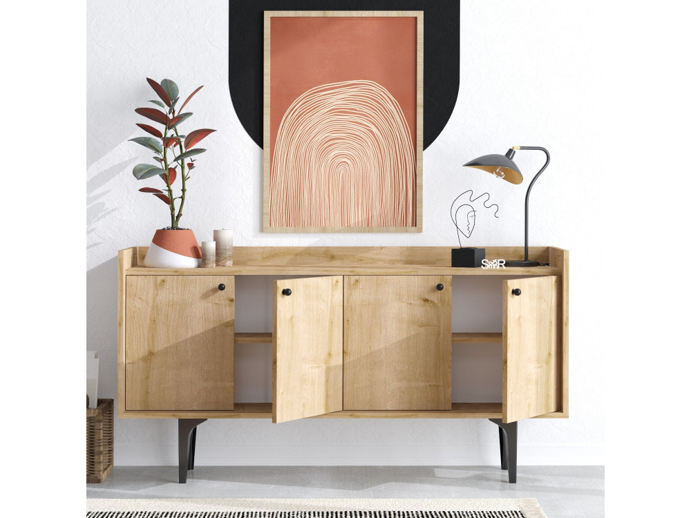 Aparador de madeira "Navi" - 150 x 40 x 80 cm - Bege