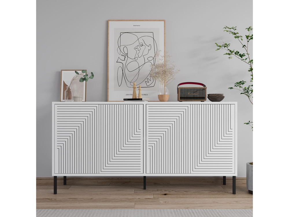 Aparador de madeira "Evolet" - 150 x 36 x 75 cm - Branco