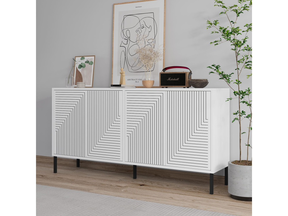 Aparador de madeira "Evolet" - 150 x 36 x 75 cm - Branco