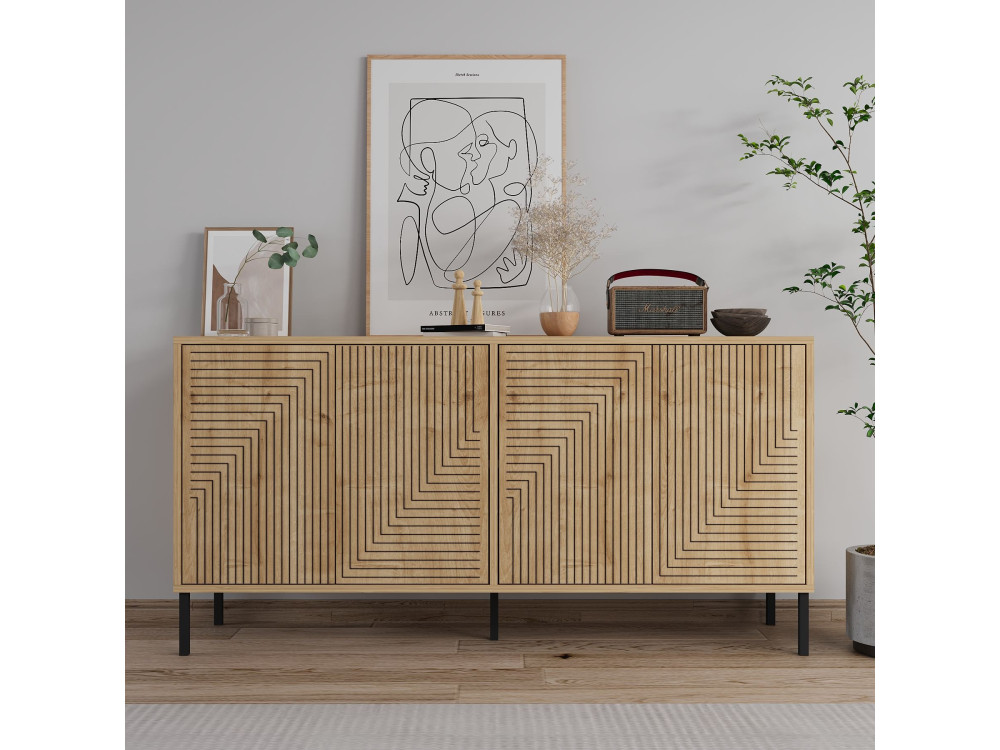 Aparador de madeira "Evolet" - 150 x 36 x 75 cm - Bege
