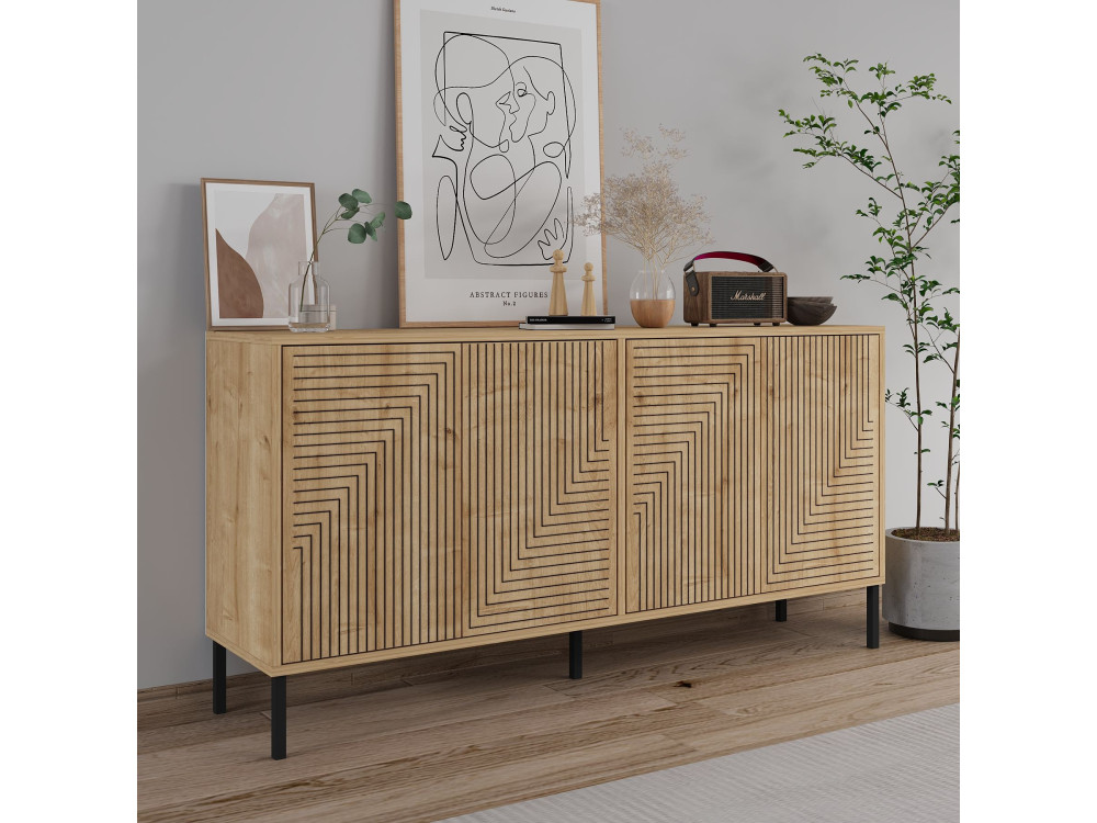Aparador de madeira "Evolet" - 150 x 36 x 75 cm - Bege