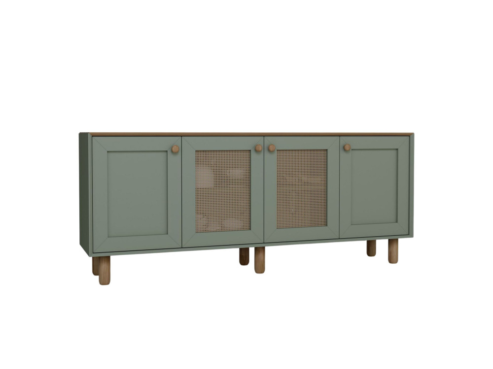 Aparador "Boémio" em madeira e cana - 180 x 40 x 75 cm - Verde
