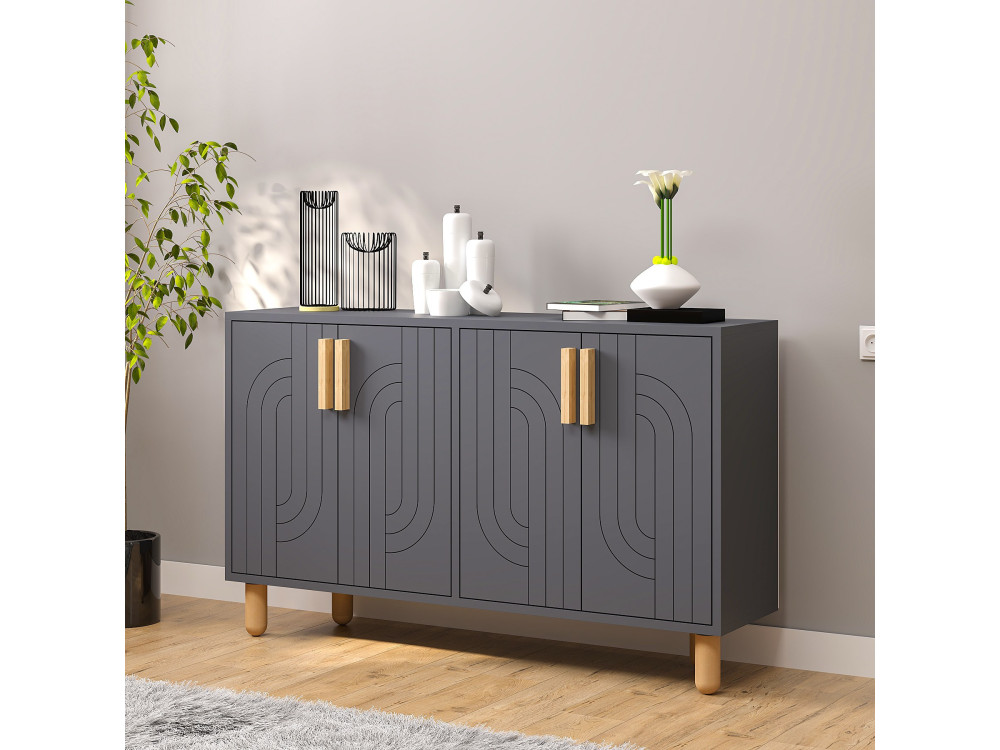 Aparador "Rodney" em madeira - 120 x 30 x 74 cm - Cinzento antracite