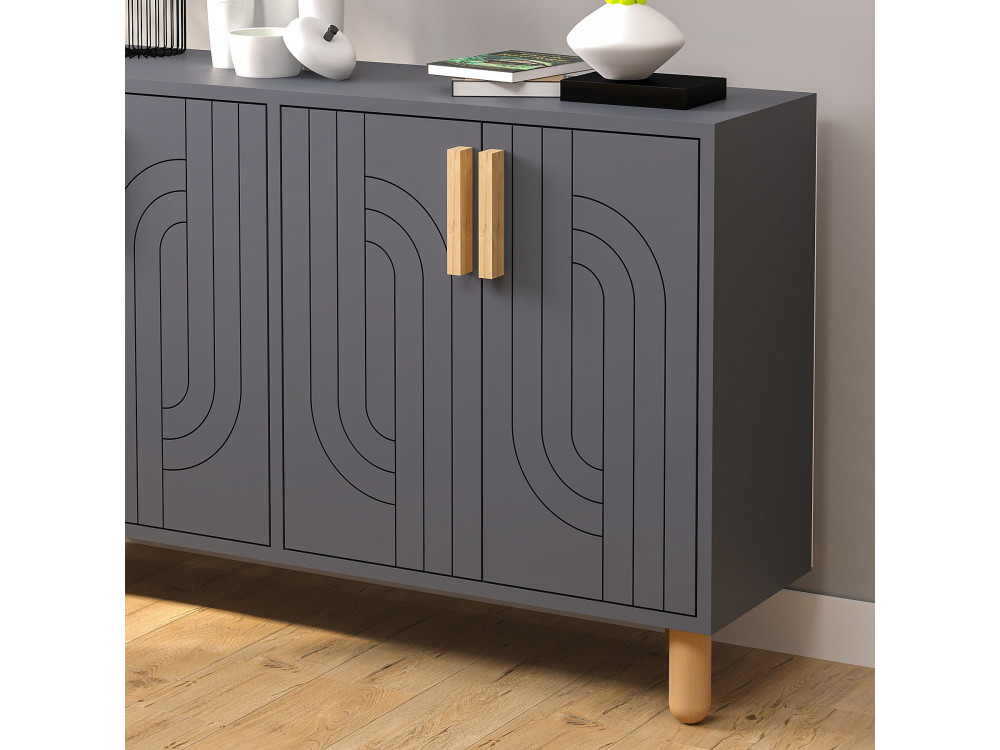 Aparador "Rodney" em madeira - 120 x 30 x 74 cm - Cinzento antracite