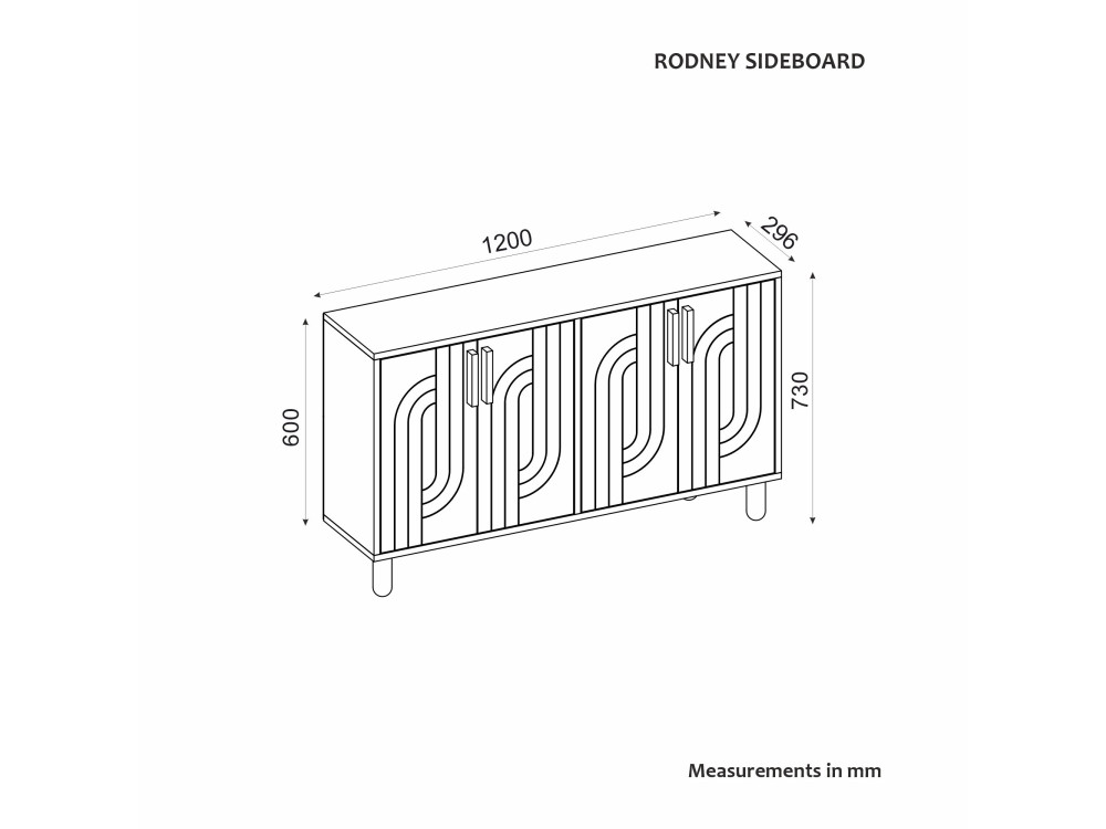 Aparador de madeira "Rodney" - 120 x 30 x 74 cm - Travertino