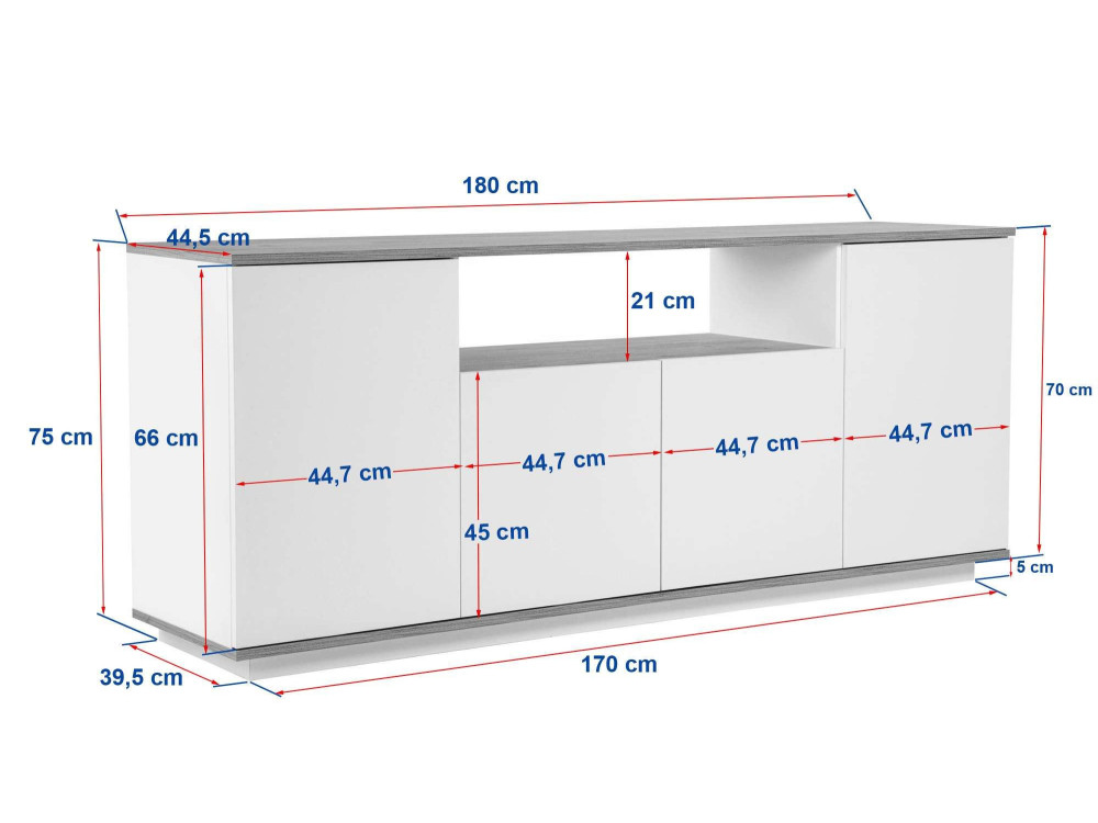 Aparador "Arista" em madeira - 180 x 44 x 75 cm - Branco