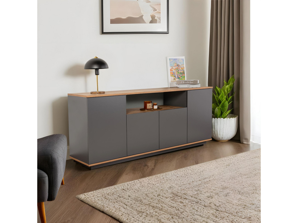 Aparador "Arista" em madeira - 180 x 44 x 75 cm - Cinzento antracite