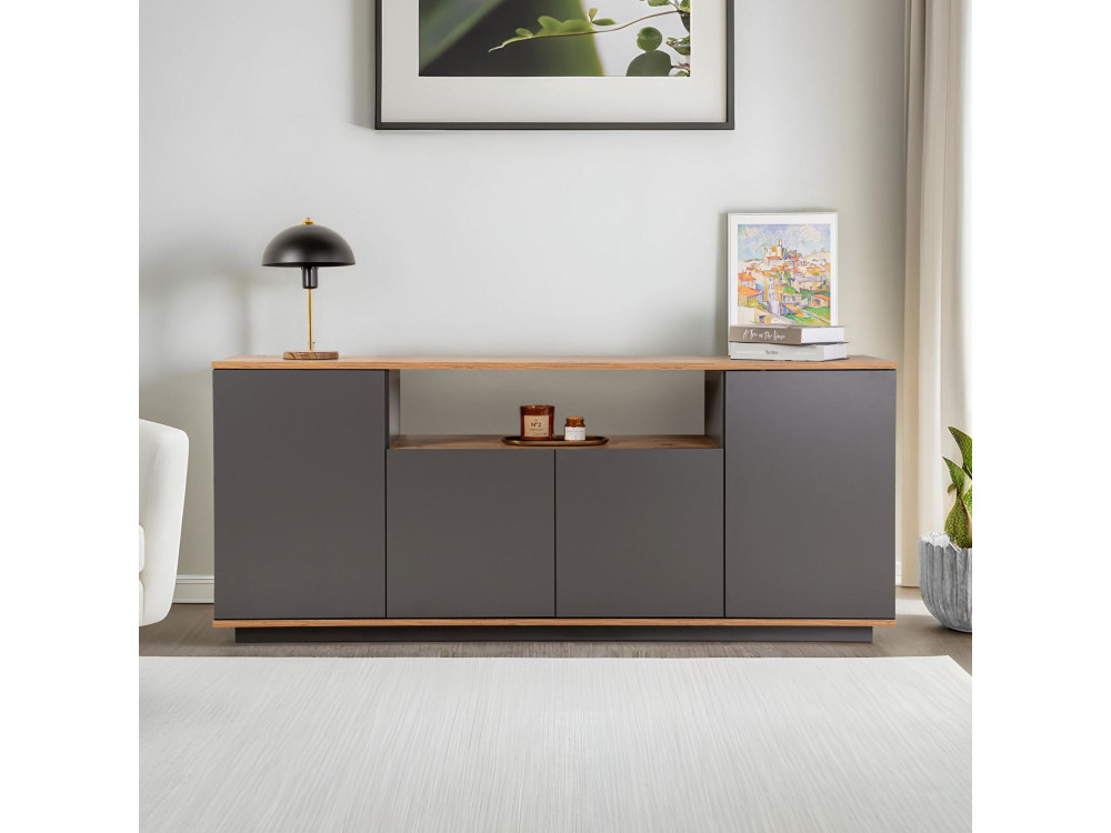 Aparador "Arista" em madeira - 180 x 44 x 75 cm - Cinzento antracite