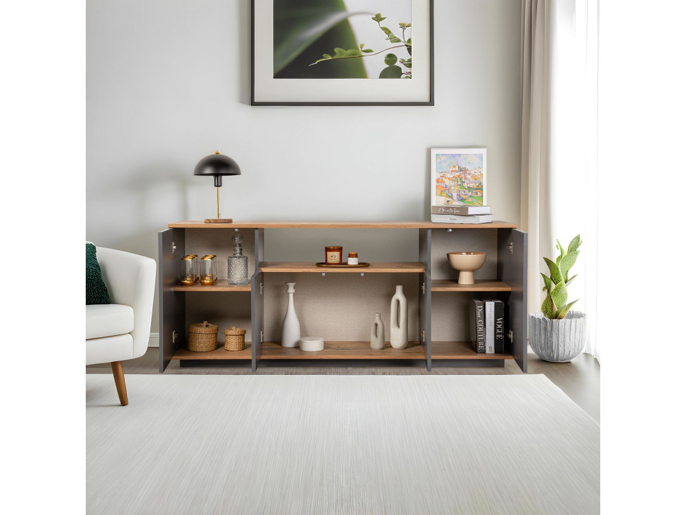 Aparador "Arista" em madeira - 180 x 44 x 75 cm - Cinzento antracite
