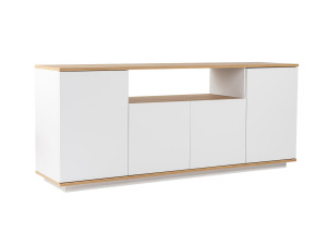 Aparador de madeira "Arista" - 180 x 44,5 x 75 cm - Branco / Carvalho Cadiz