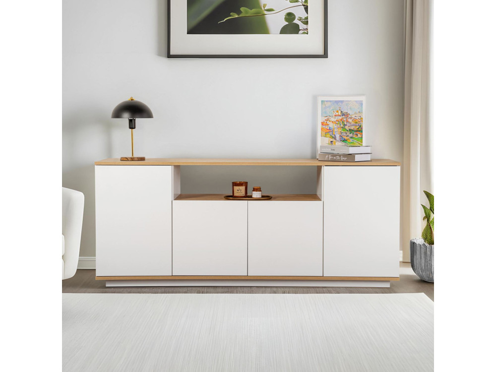 Aparador de madeira "Arista" - 180 x 44,5 x 75 cm - Branco / Carvalho Cadiz