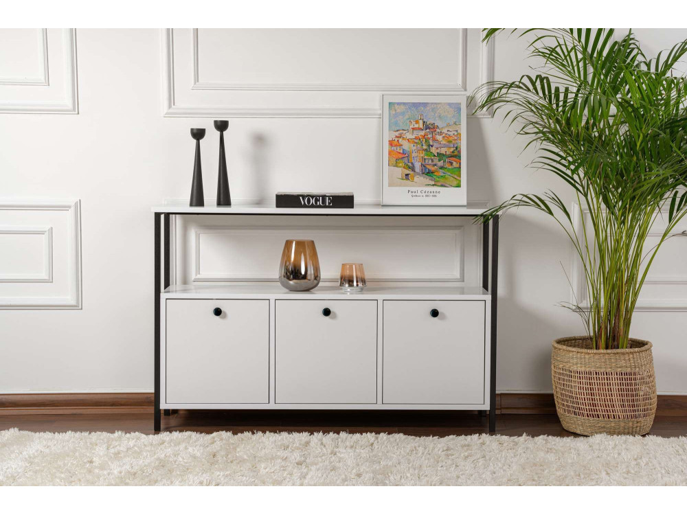 Aparador de madeira "Solace" - 120 x 30 x 77 cm - Branco