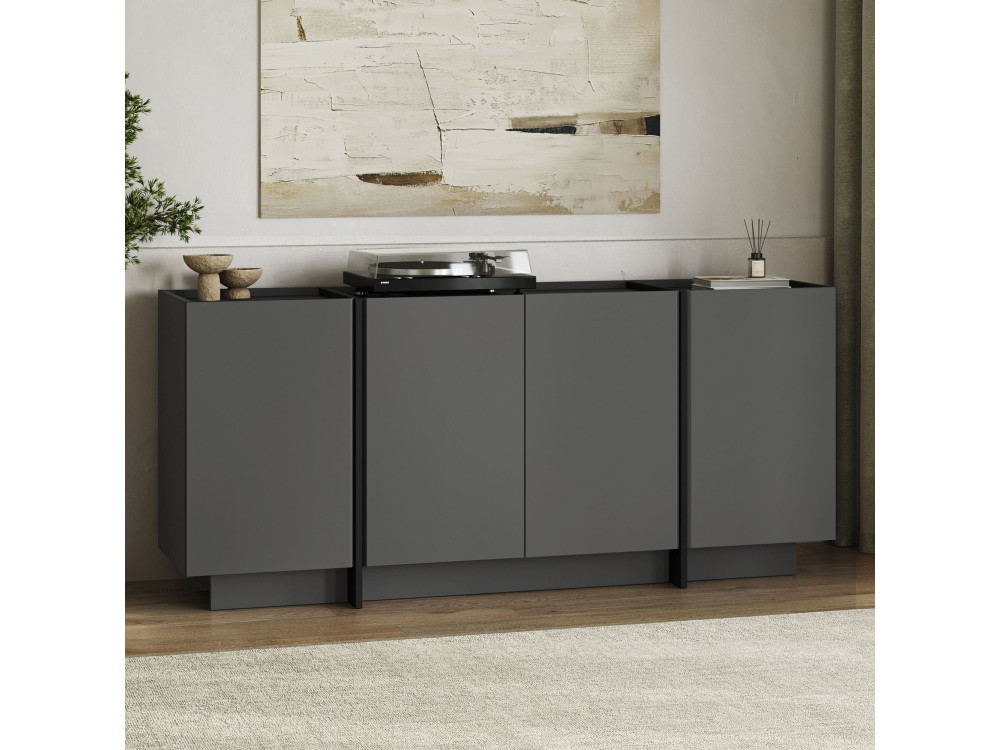 Aparador de madeira "Dorma" - 180 x 45 x 80 cm - Antracite / Preto