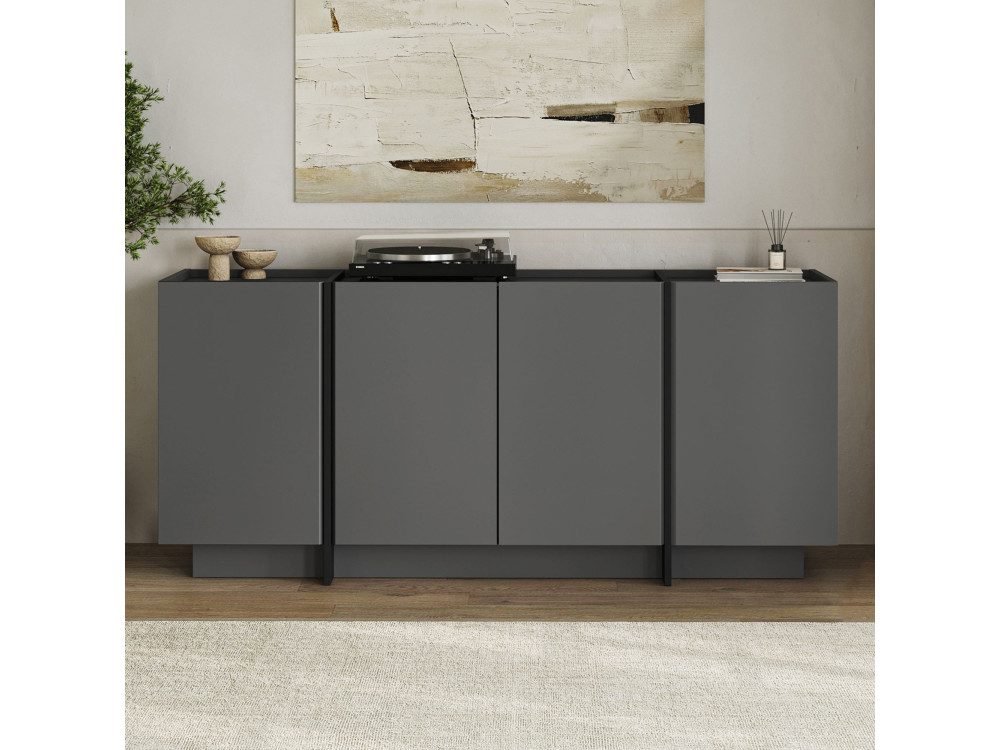Aparador de madeira "Dorma" - 180 x 45 x 80 cm - Antracite / Preto