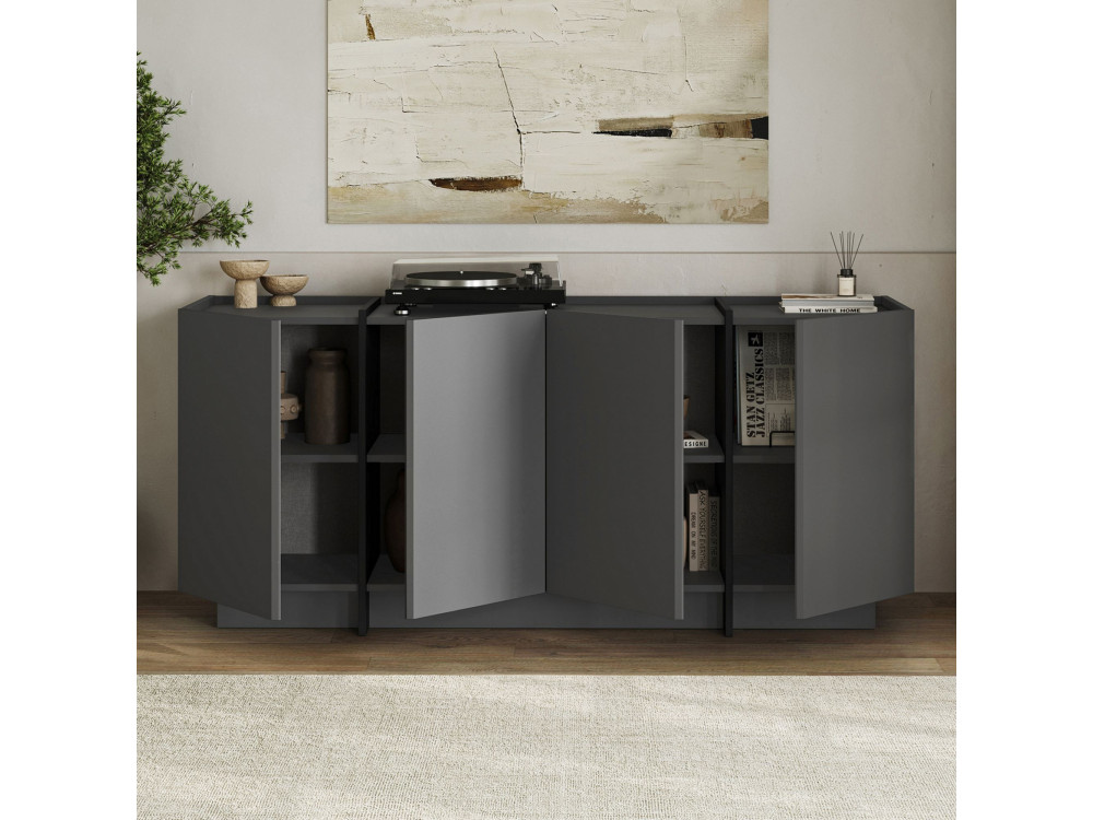 Aparador de madeira "Dorma" - 180 x 45 x 80 cm - Antracite / Preto