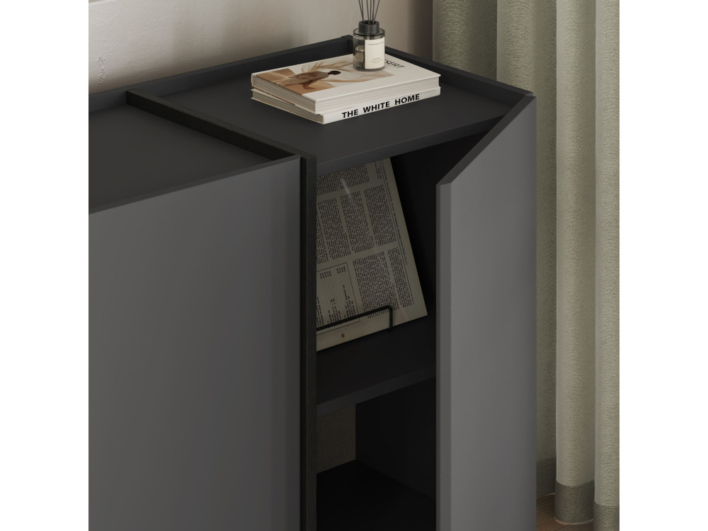 Aparador de madeira "Dorma" - 180 x 45 x 80 cm - Antracite / Preto