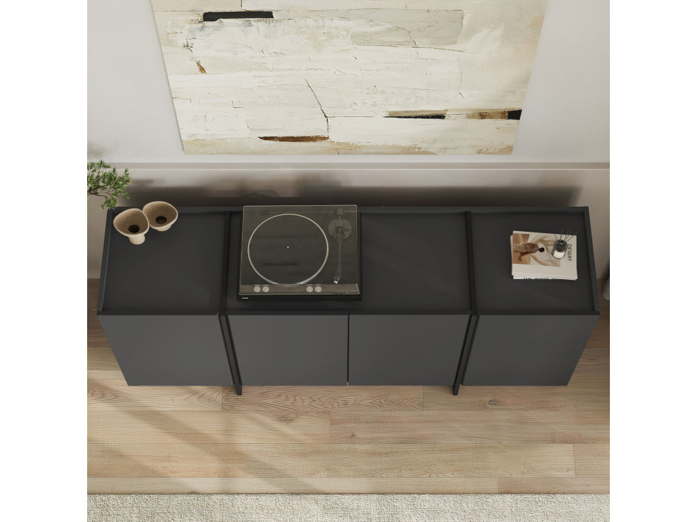 Aparador de madeira "Dorma" - 180 x 45 x 80 cm - Antracite / Preto