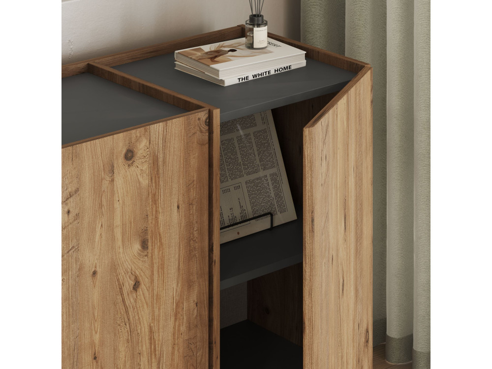Aparador "Dorma" em madeira - 180 x 45 x 80 cm - Pinho Atlântico / Antracite