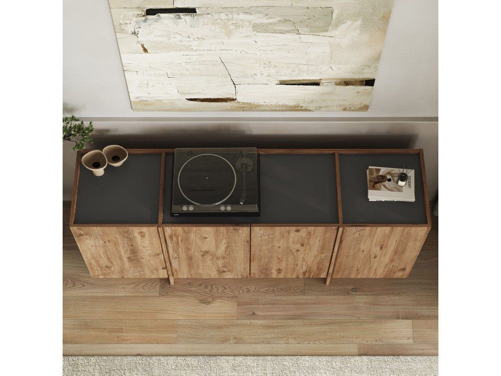 Aparador "Dorma" em madeira - 180 x 45 x 80 cm - Pinho Atlântico / Antracite