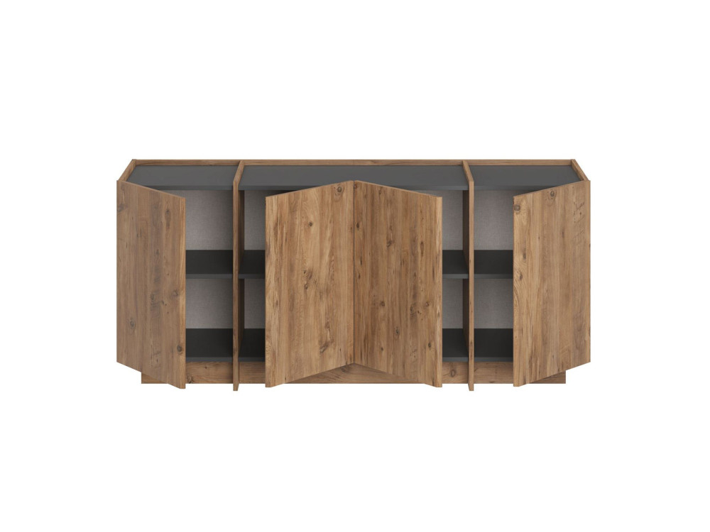 Aparador "Dorma" em madeira - 180 x 45 x 80 cm - Pinho Atlântico / Antracite
