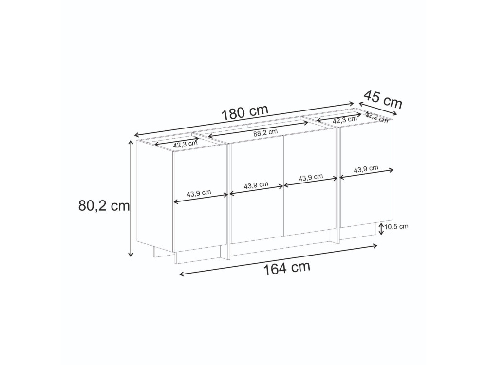 Aparador de madeira "Dorma" - 180 x 45 x 80 cm - Nogueira Milano