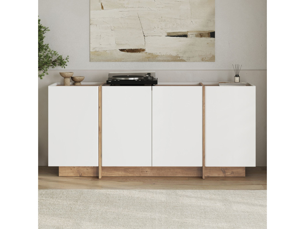 Aparador de madeira "Dorma" - 180 x 45 x 80 cm - Branco / Pinho Atlântico