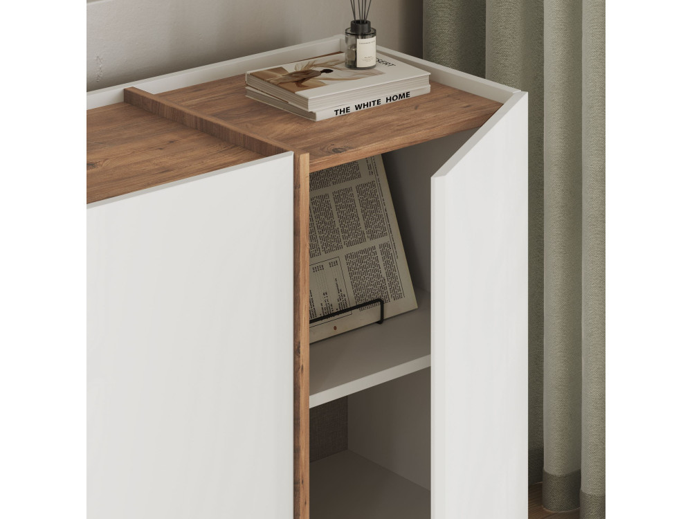 Aparador de madeira "Dorma" - 180 x 45 x 80 cm - Branco / Pinho Atlântico