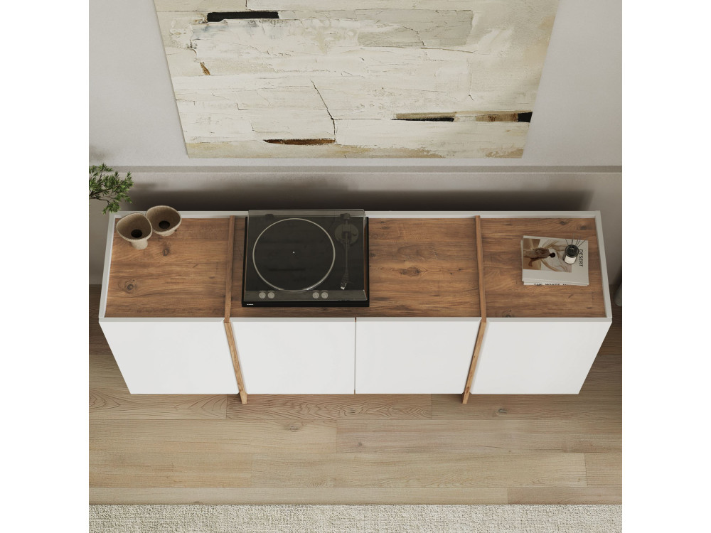 Aparador de madeira "Dorma" - 180 x 45 x 80 cm - Branco / Pinho Atlântico
