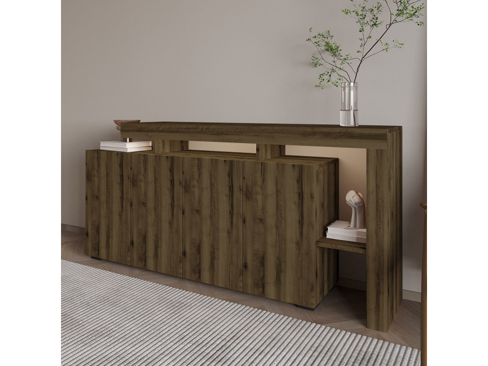 Aparador de madeira "Beliz" - 170 x 35 x 80 cm - Nogueira antiga