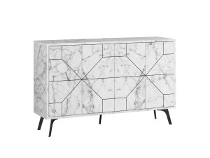 Aparador "Dune" em madeira - 123 x 35 x 62 cm - Branco marmoreado
