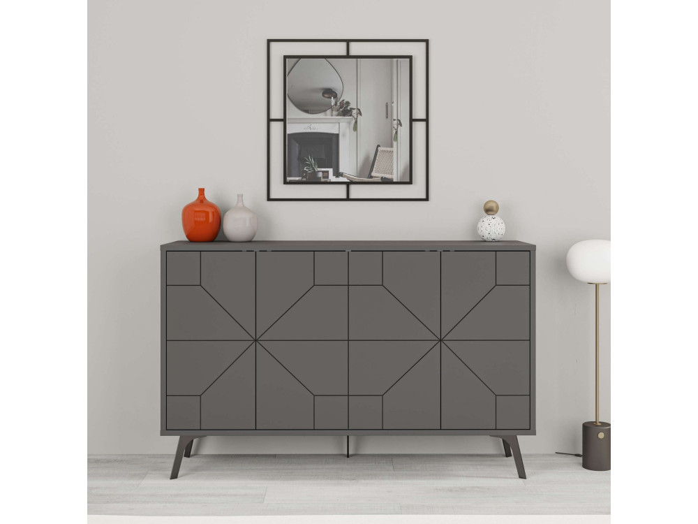Aparador "Dune" em madeira - 123 x 35 x 62 cm - Cinzento antracite