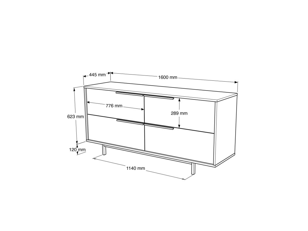 Aparador "ON3-SW" em madeira - 160 x 44 x 74 cm - Branco