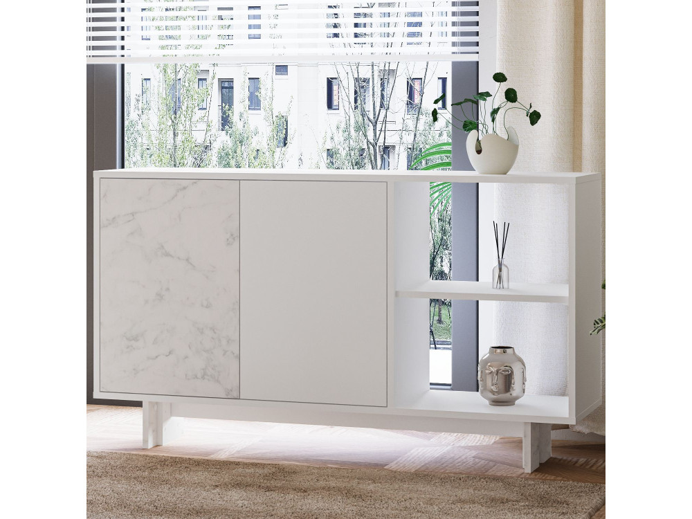 Aparador de madeira "Ravello" - 140 x 35 x 80 cm - Branco