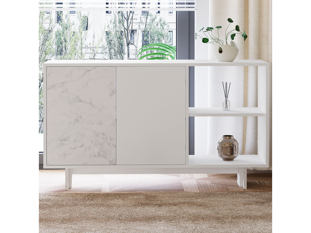 Aparador de madeira "Ravello" - 140 x 35 x 80 cm - Branco
