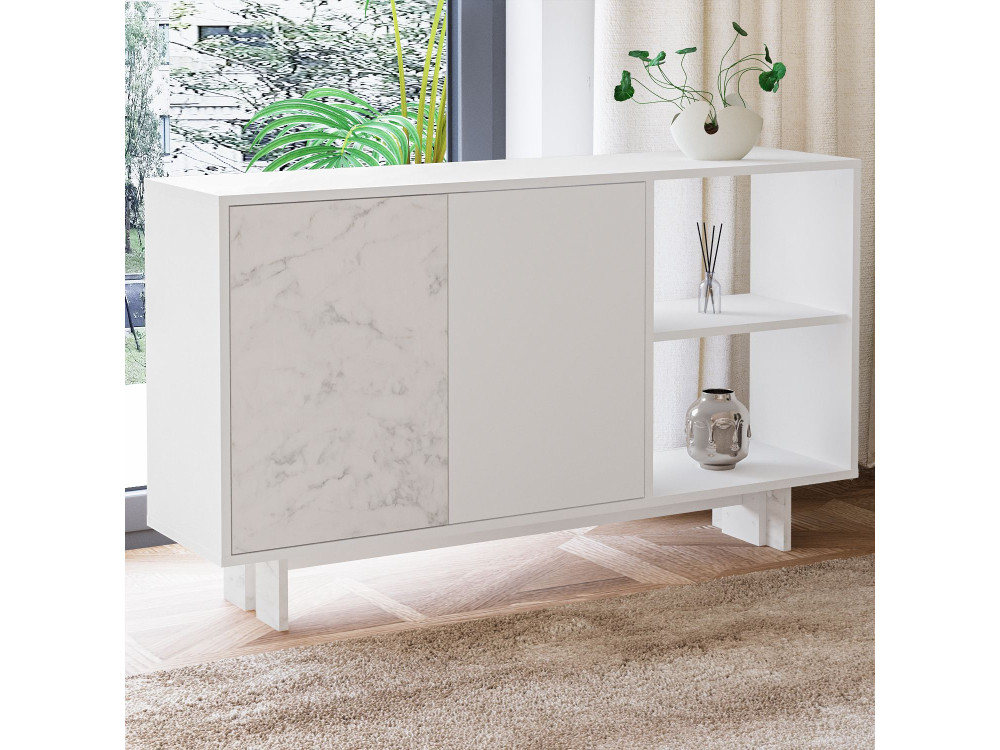 Aparador de madeira "Ravello" - 140 x 35 x 80 cm - Branco